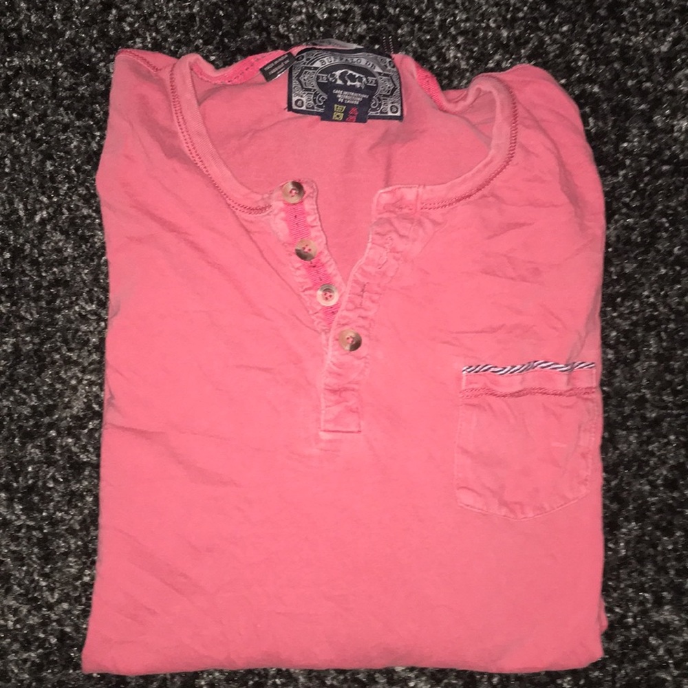 Buffalo Men’s Coral Henley Long Sleeve Shirt Large